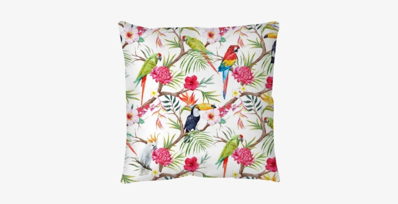 Watercolor Tropical Floral Pattern Pillow Cover • Pixers® - Tropical Parrots Patterns, transparent png #1557773