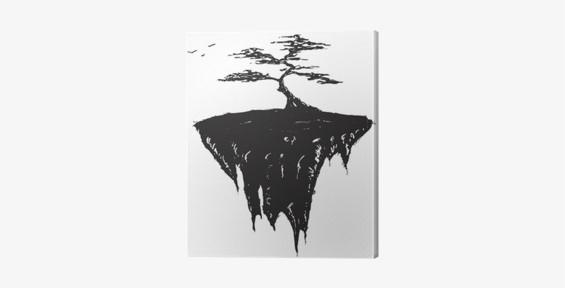 Tree Growing On A Floating Island, Black And White - Tree, transparent png #1561466