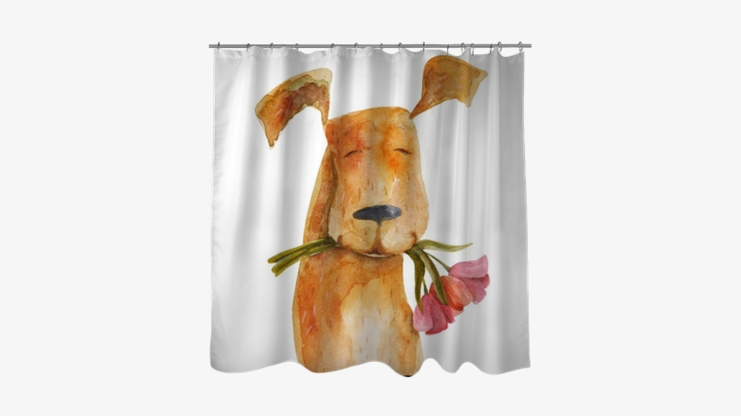 Red Dog With Flowers - Watercolor Painting, transparent png #1563864
