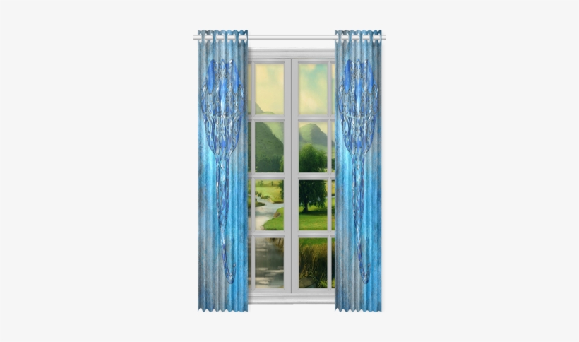 A Blue Watercolor Elephant Portrait In Denim Look New - 1x Harry Potter Gryffindor Polyester Window Curtain, transparent png #1563920
