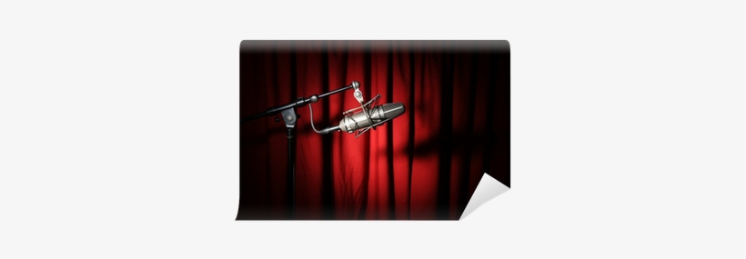 Vintage Microphone With Spotlight Over A Red Curtain - Microphone, transparent png #1564667