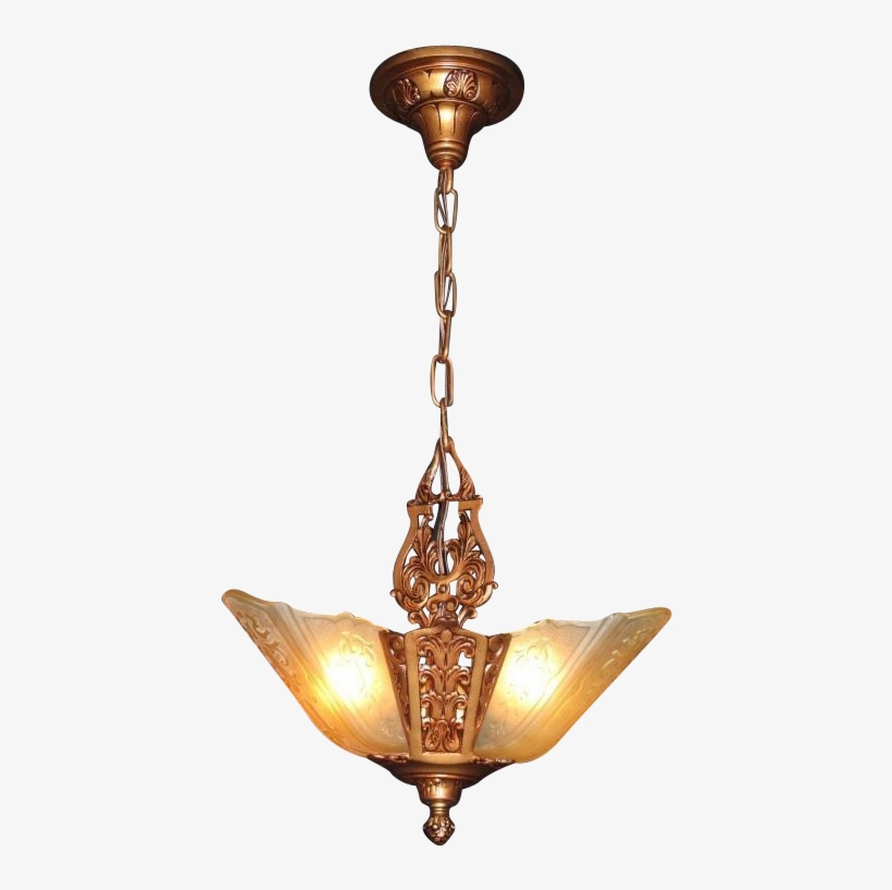 1930s Moe Bridges 3 Slip Shade Antique Ceiling Light - Ceiling Lamp Transparent Png, transparent png #1571553