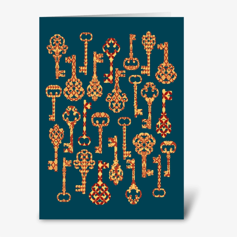Red And Yellow Skeleton Keys Greeting Card - Yellow And Red Skeleton Key Pattern Canvas Print -, transparent png #1578749