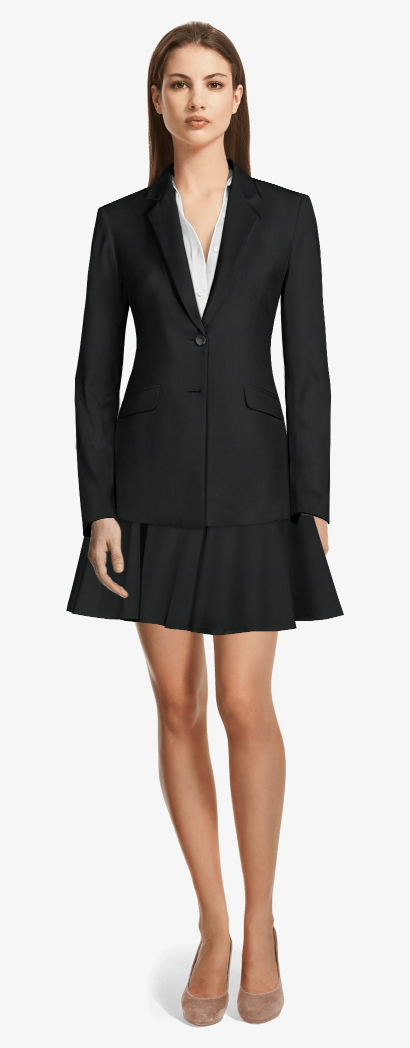 Black 100% Wool Skirt Suit - Sumissura Women's Black Polyester Tuxedo ...