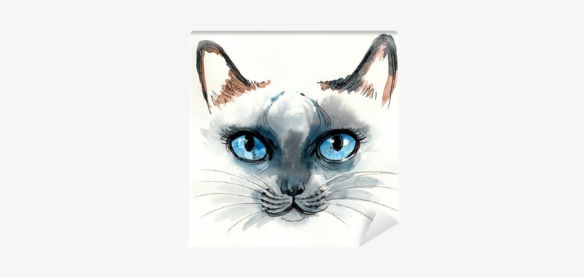Watercolor Sketch Of A Blue Eyed Cat Wall Mural • Pixers® - Peinture Geometrique D Un Chat, transparent png #1580019