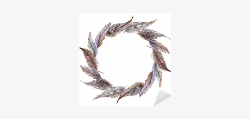 Watercolor Brown Gray Grey Feather Wreath Isolated - Grey, transparent png #1580198