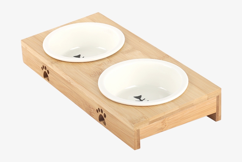 Ceramic Cat Bowl Bamboo Frame Dog Bowl Double Bowl - Bathroom Sink, transparent png #1583396