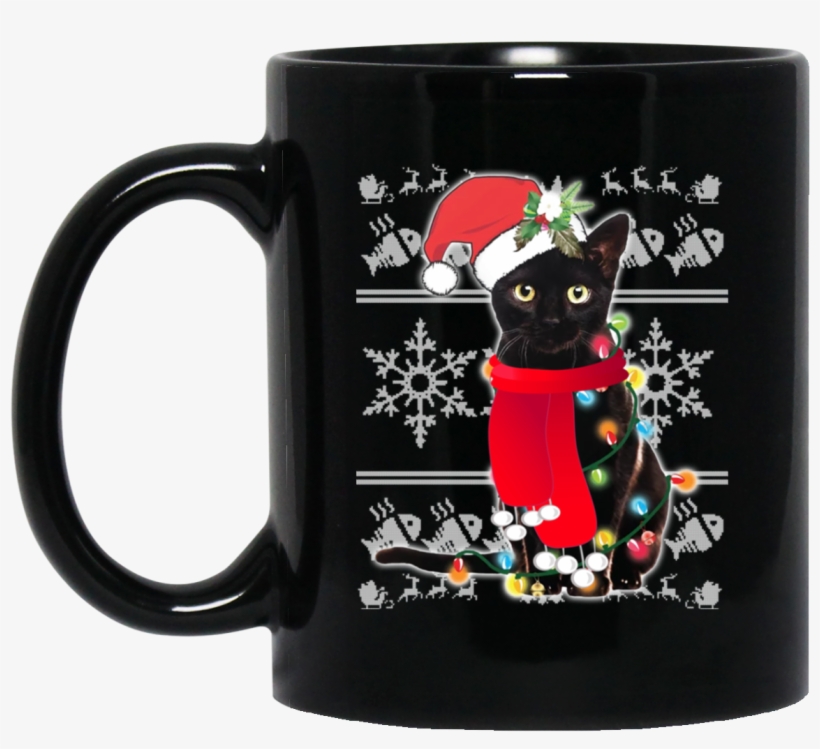 Ugly Christmas Black Cat Santa Scarf Merry Xmas Mug - Dear Wife Thanks For Being My Wife, transparent png #1586193