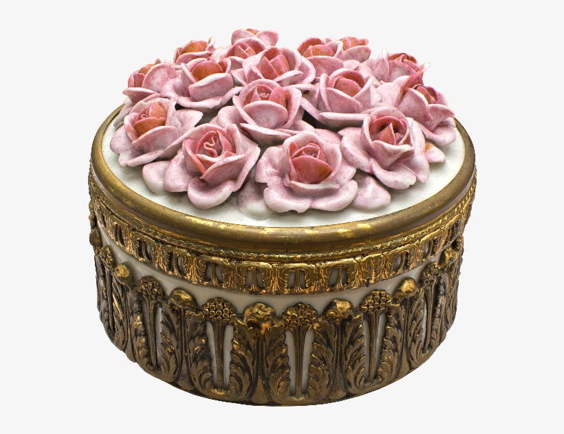Brass Round Box With Porcelain Roses Png - Garden Roses, transparent png #1587079