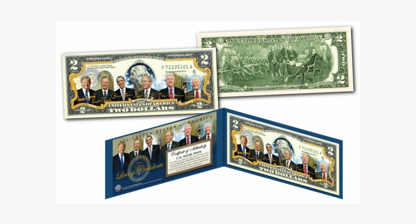 Living Presidents W/ Donald Trump Official Genuine - Living Presidents 2 Dollar Bill, transparent png #1590616