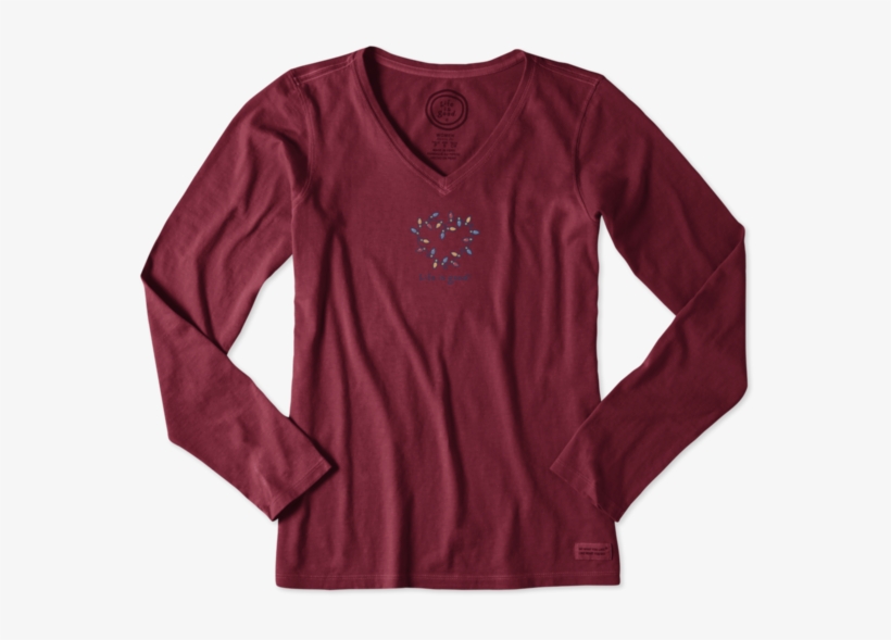 Women's Holiday Lights Heart Long Sleeve Crusher Vee - Sweater, transparent png #1591948