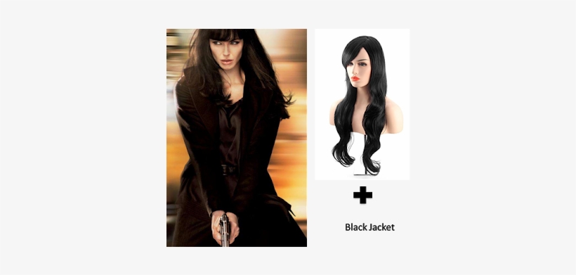 Melodysusie Long Wavy Black Wig Black Jacket - Salt 2010 Angelina Jolie, transparent png #1593138