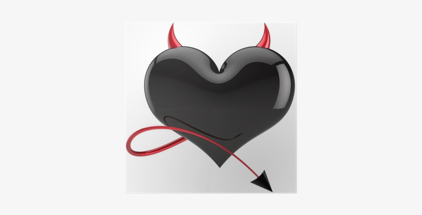 Devil Heart Love Colored Black With Red Horns And A - Demonio De Corazon, transparent png #1594380