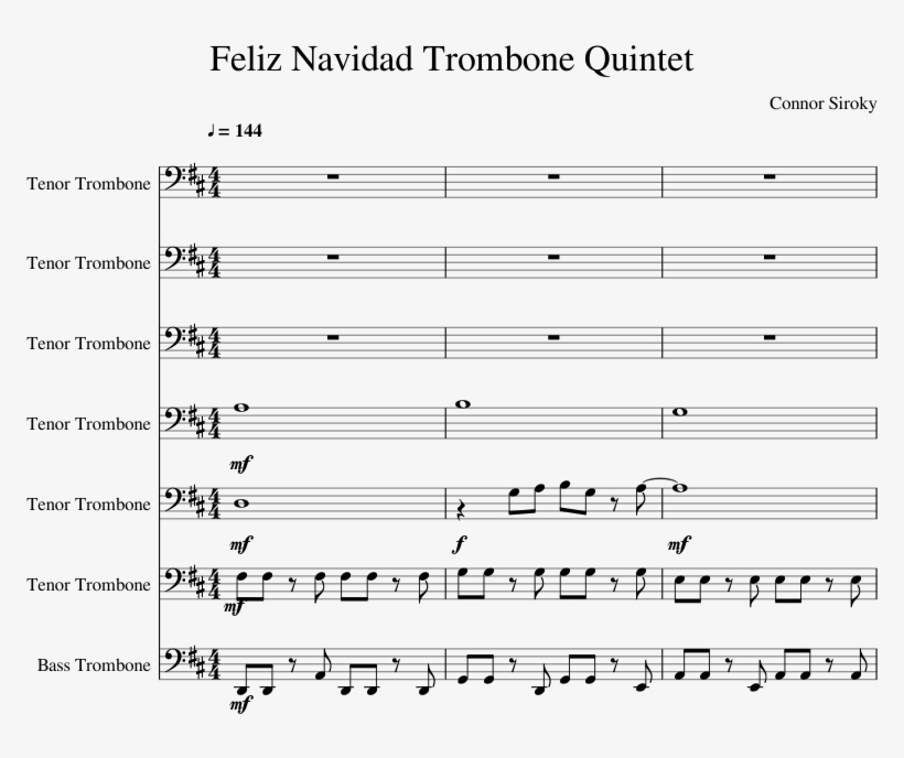 Feliz Navidad Trombone Quintet Sheet Music Composed - Mortal Combat Theme Marimba, transparent png #1594789