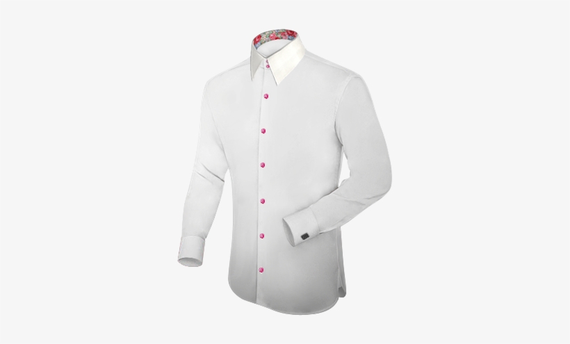 White Shirt With Red Buttons With French Collar 2 Button - White Shirt Long Collar, transparent png #1597225