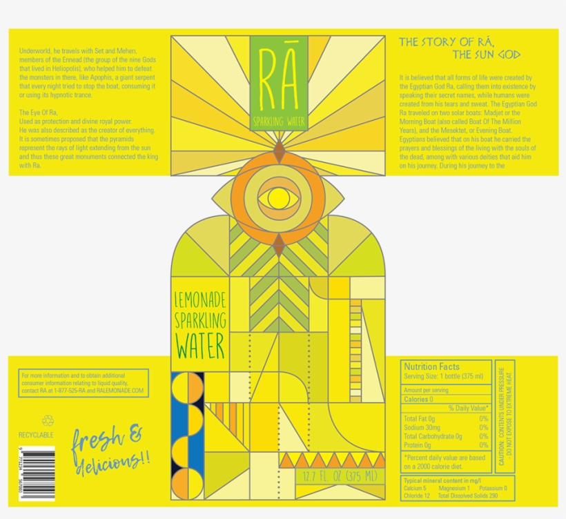 Rá Sparkling Lemonade Water Packaging Design - Graphic Design, transparent png #1598519