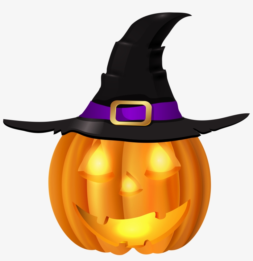 Halloween Pumpkin With Witch Hat Png Clip Art - Halloween Witch Hat Png, transparent png #160940