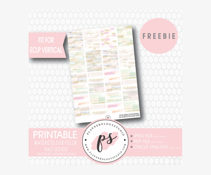 Watercolour Brushstrokes Full & Half Boxes Printable - Paperclip Bow Planner Sticker, transparent png #162809