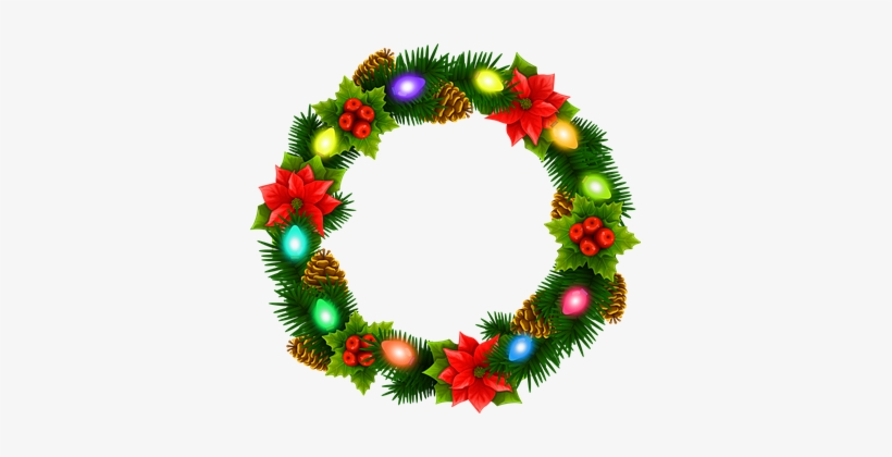 Christmas Lights Wreath - Corona De Flores De Navidad, transparent png #164499