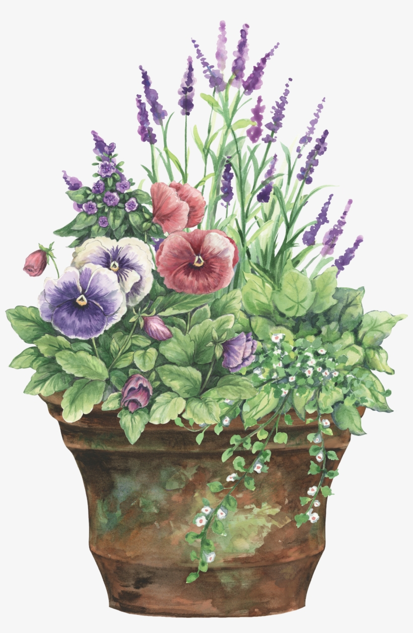 Floral Planter - Rustic Flower Pot Clipart, transparent png #164618