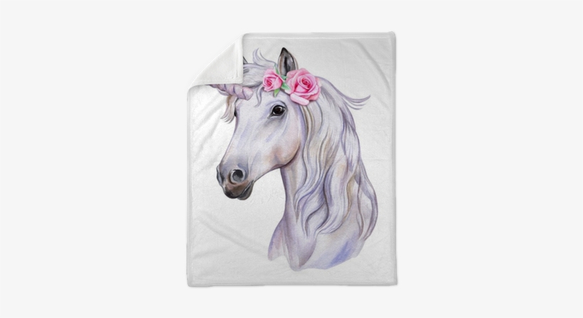 Unicorn With A Wreath Of Flowers - Water Color Unicorn Png, transparent png #164809