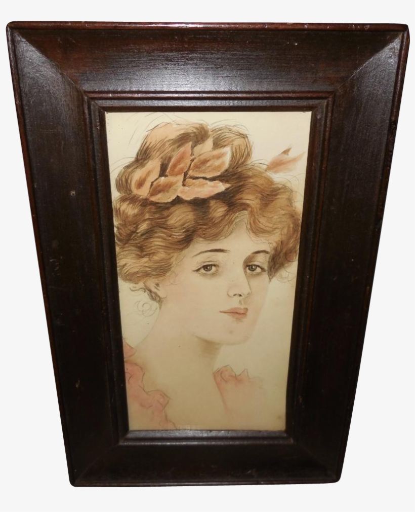 Watercolor Of Gibson Style Girl In Wide Wood Frame - Picture Frame, transparent png #165859