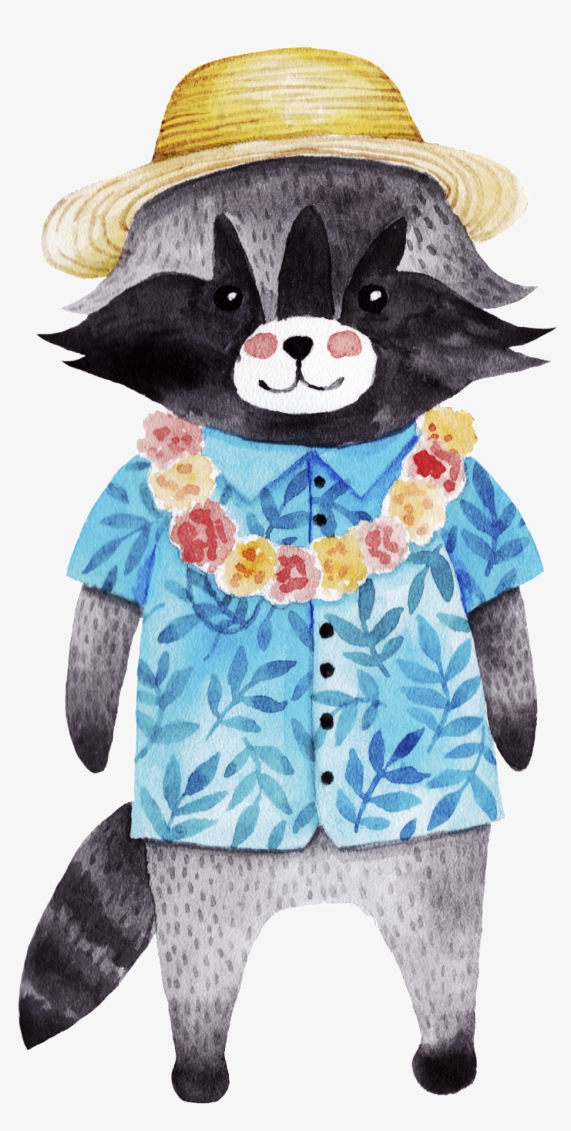 Hawaiian Style Raccoon Png Transparent - Watercolor Painting, transparent png #166805