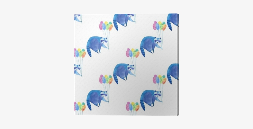 Seamless Pattern With Blue Raccoon And Colorful Balloon - Blue, transparent png #169455