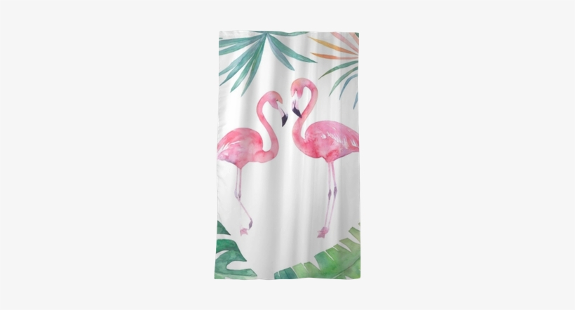 Watercolor Card With Leaves Frame And Two Flamingos - Watercolor Painting, transparent png #1601208