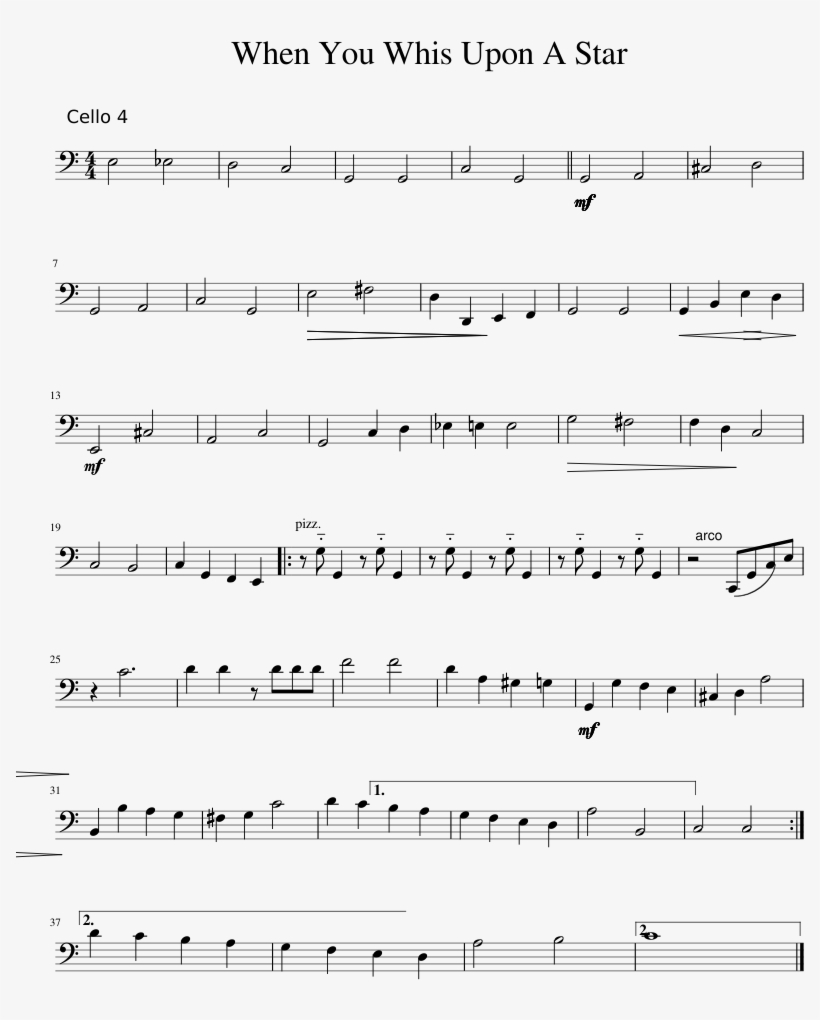 When You Whis Upon A Star Sheet Music 1 Of 1 Pages - Baubles Bangles And Beads, transparent png #1605154