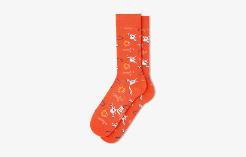 Funsocks 1pk Mens Non Terry Crew Fm11pla1 Flying Airplane - Orange Airplane, transparent png #1606603