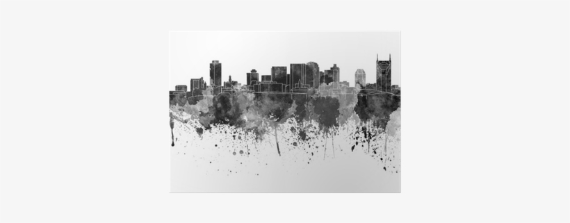Nashville Skyline In Black Watercolor On White Background - Nashville Black And White, transparent png #1607774