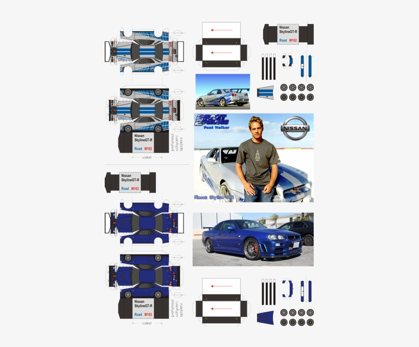 Paul Walker Set Cars - Fast And Furious Papercraft, transparent png #1608645