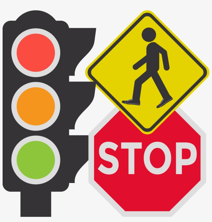A Traffic Light, A Stop Sign, And A Yield To Pedestrians - Turn In Work Sign, transparent png #1615211