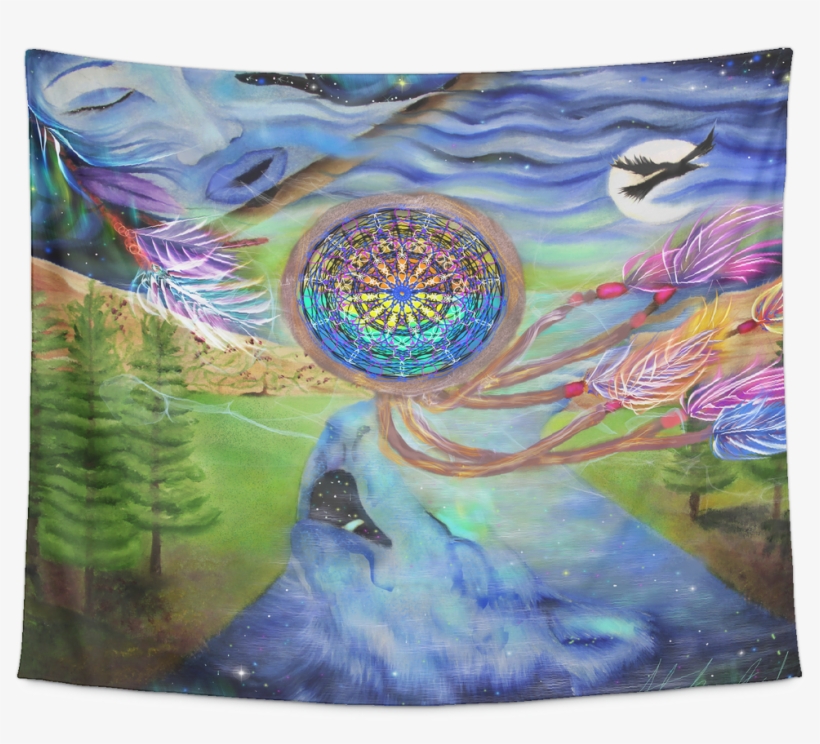 Tribal Wolf Dream Catcher Tapestry, transparent png #1616285