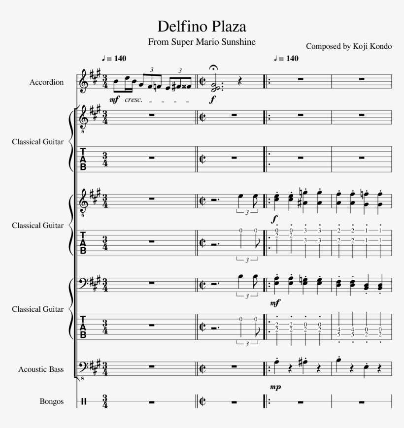 Delfino Plaza Sheet Music For Accordion Guitar Bass - Sheet Music, transparent png #1616380