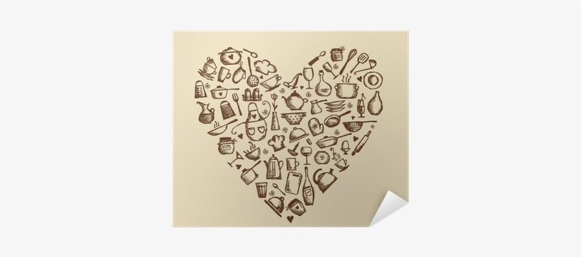 Kitchen Utensils Sketch, Heart Shape Poster • Pixers® - Kitchen Love Bridal Shower Invitations, transparent png #1618752