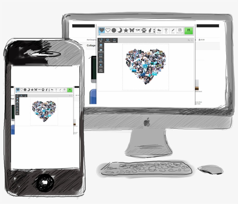 Collage Heart On Sketch High - Collage, transparent png #1619396