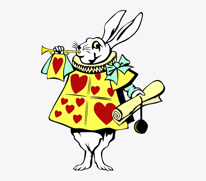 Alice In Wonderland, White Rabbit, Hearts, Trumpet - White Rabbit Alice In Wonderland Vector, transparent png #1621781