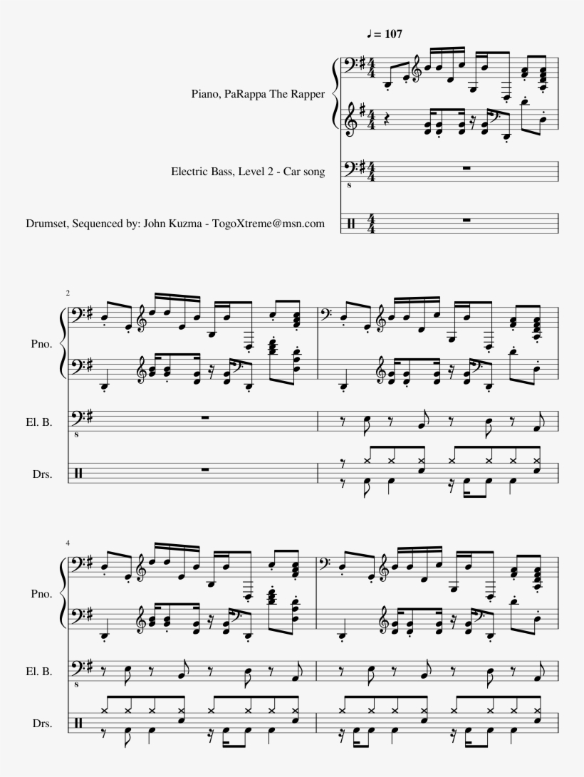Lg-41406585 Sheet Music 1 Of 9 Pages - Parappa The Rapper, transparent png #1622479