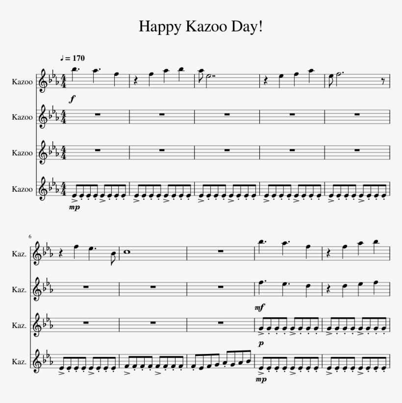 High Flying Original Composition Happy Kazoo Day Sheet - Trumpet Sheet Music Quartet, transparent png #1623896