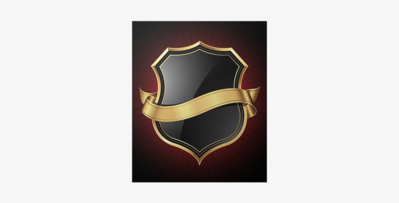 Black Shield With A Golden Frame And A Ribbon For Your - Black Gold Shield Logo Png, transparent png #1624235