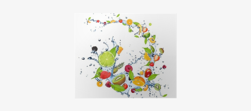 Fresh Fruits Falling In Water Splash On White Background - Kasily Fruit Infusing Drinks Bottle - Sport Bottle, transparent png #1624375