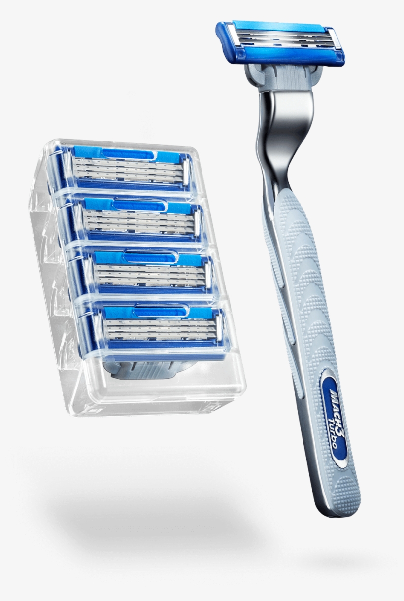 Gillette® Mach3® Turbo Bundle With 5 Razor Blade Refills - Gillette Mach 3 Turbo Blades, transparent png #1624442