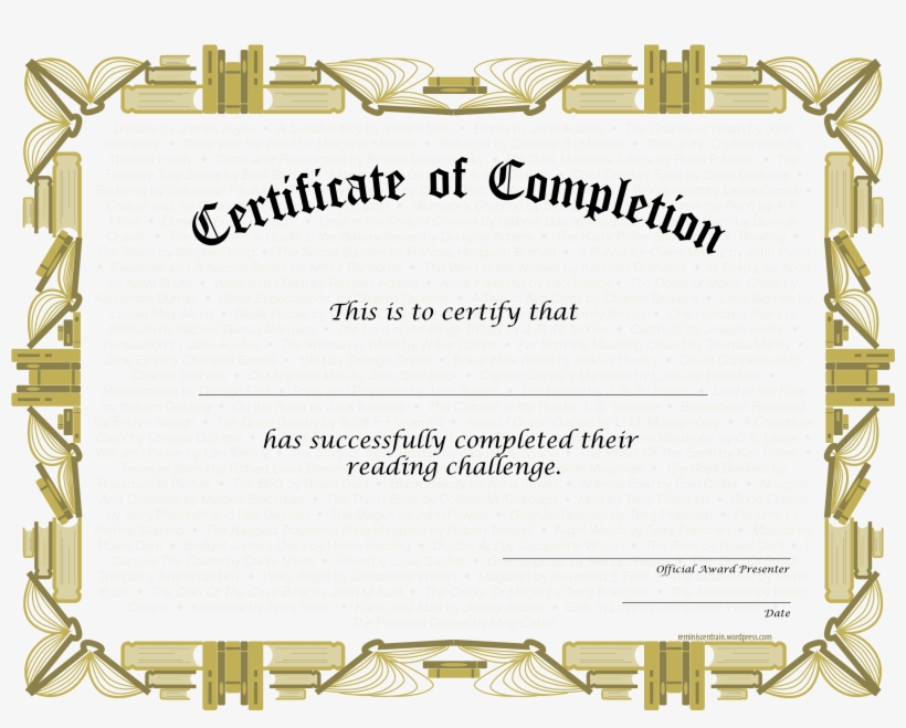 reading challenge certificate of completion freebies free certificate of completion