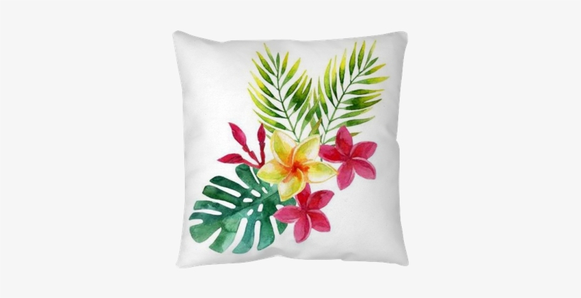 Plumeria Flowers In Watercolor Floor Pillow • Pixers® - Art Print: Tanycya's Tropical Leaves, 61x46cm., transparent png #1628054