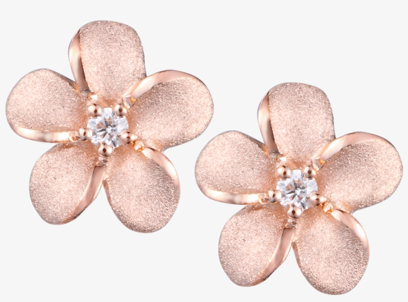 14k Rose Gold Plumeria Diamond Earrings - Body Jewelry, transparent png #1628926