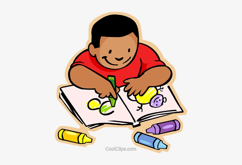 Little Boy With Crayons And Coloring Book Royalty Free - Coloring Book