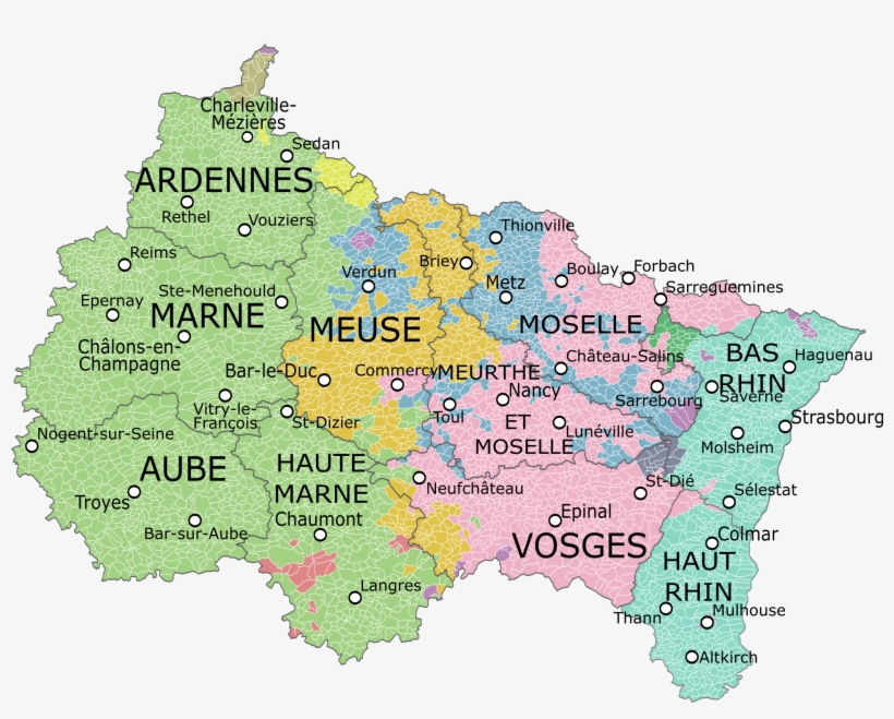 Carte De La Région Avec Ses Départements, Montrant - Région Grand Est, transparent png #1629651