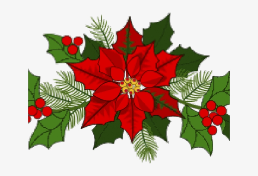 Poinsettia Clipart Holly Bough - Christmas Garland Clip Art, transparent png #1631480